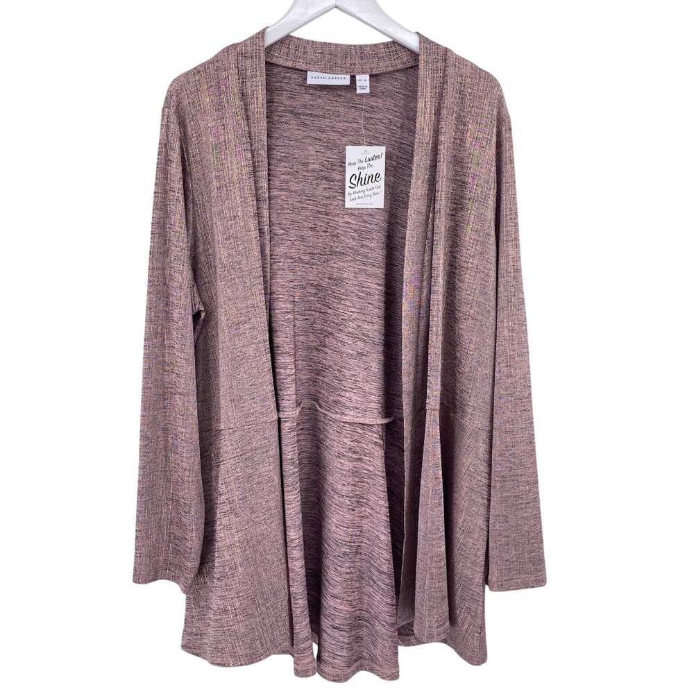 Susan Graver metallic pink shine cardigan size XL NEW luster shimmer pockets
